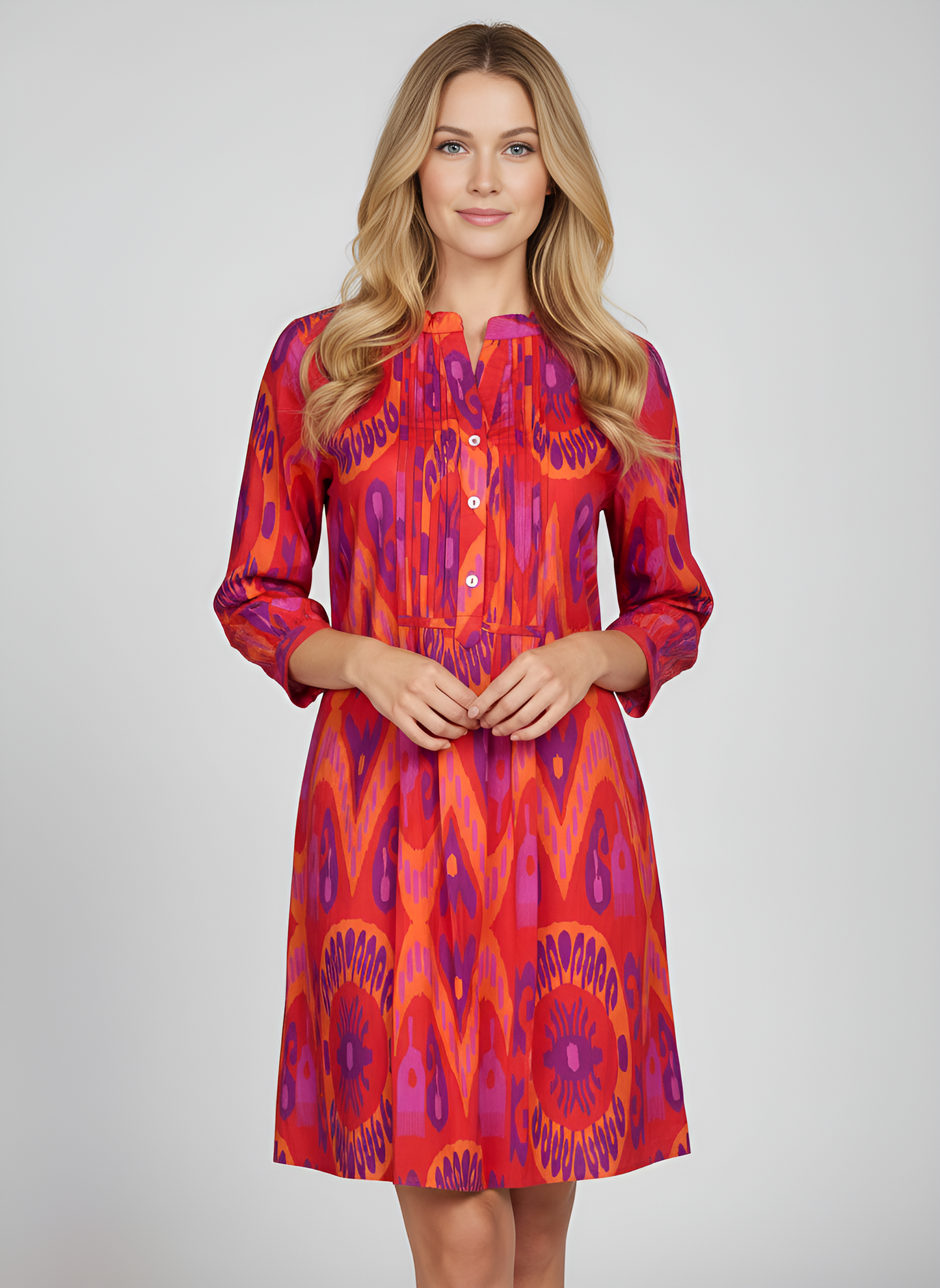 Maye Dress - Island Ikat - Orange and Pink