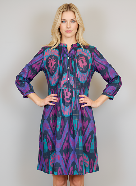 Maye Dress - Island Ikat - Navy Multi