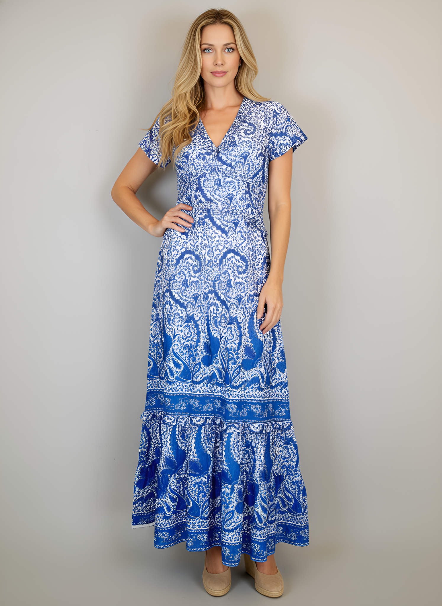 Mallory Maxi Dress - Effiervescent Paisley- White/Blue/Navy