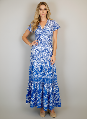 Mallory Maxi Dress - Effiervescent Paisley- White/Blue/Navy
