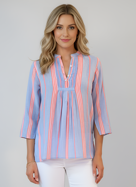 LP Pintuck Top - Stripes - Neon/Blue/White
