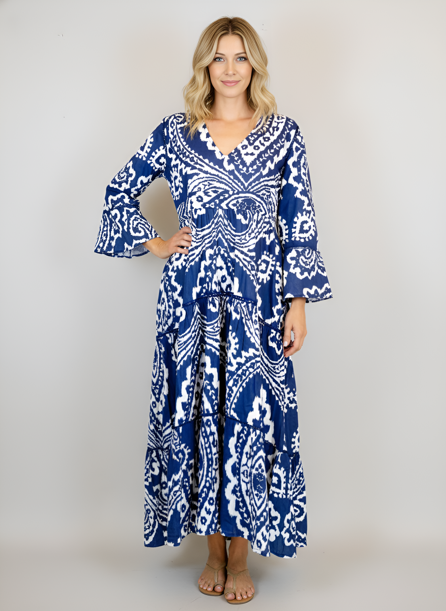 Water Mill Dress in Oversized Ikat Navy and White