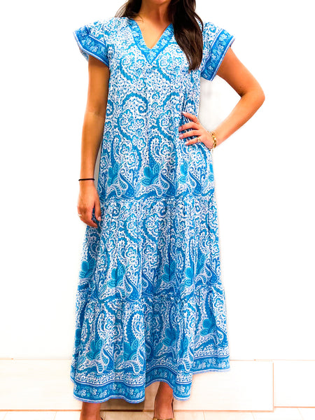 Bailey Maxi Dress - effervescent Paisley - White/ Capri Turquoise