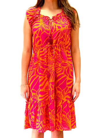Berry Dress - Abstract Floral - Pink/Orange