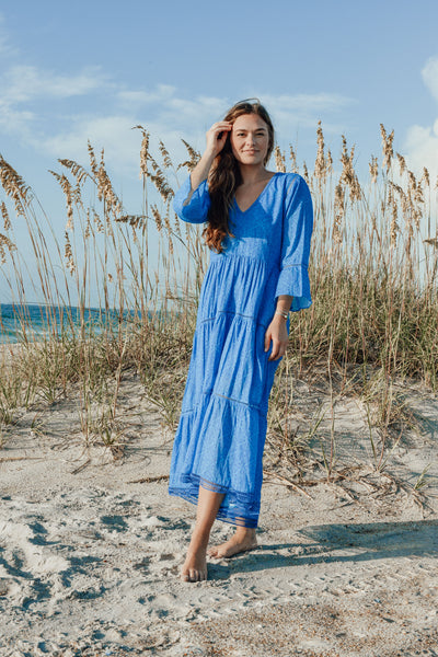 Water Mill Dress- Deco Floral- Turquoise/Periwinkle