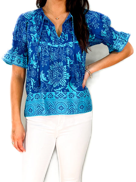 Celerie Top - Floral Dot - Surf/Capri