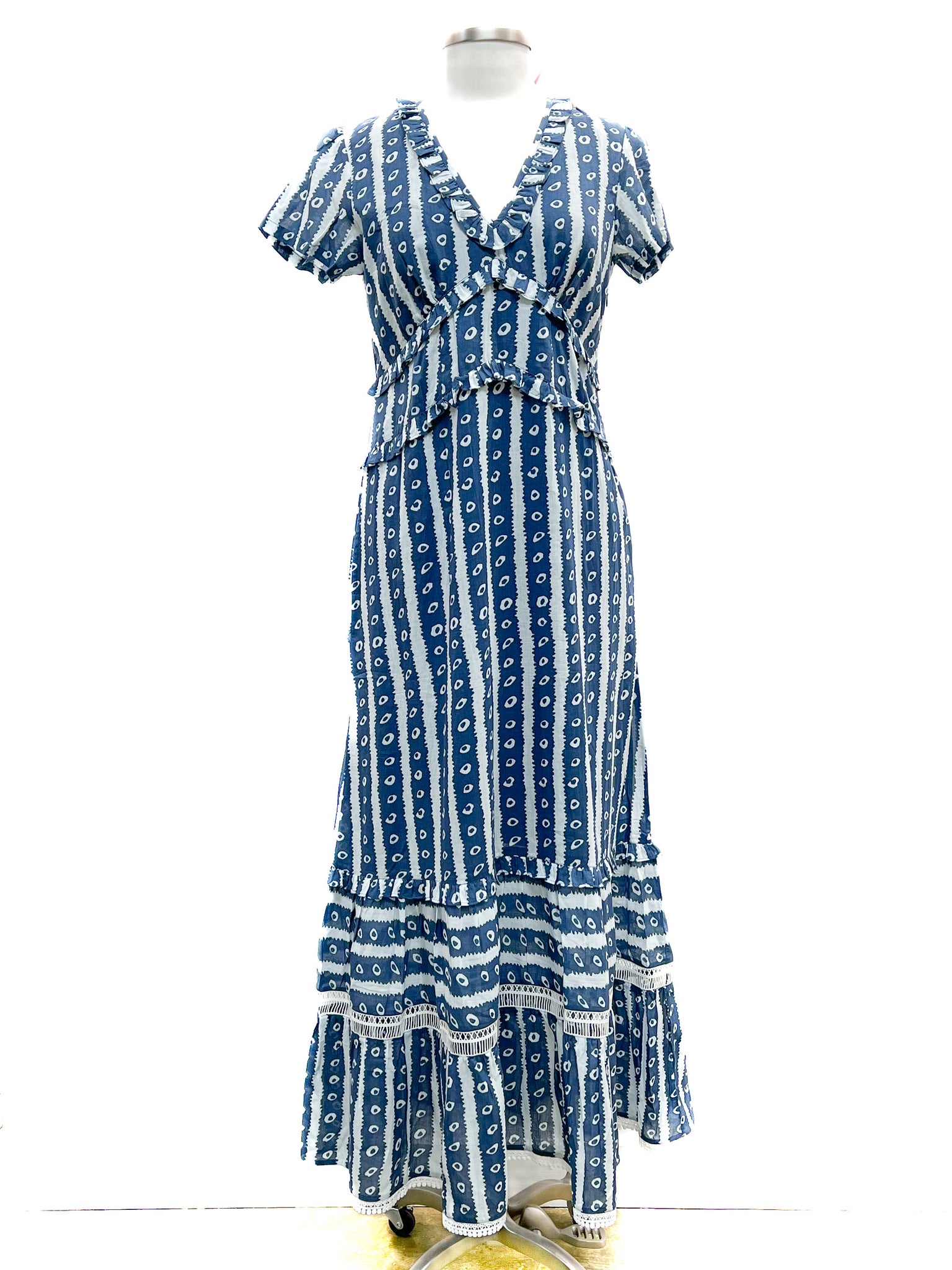 Mallory Maxi Dress- Batik Stripes- Navy/White