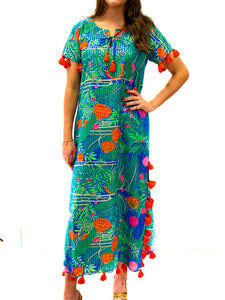 Maharani Maxi Dress - Banana Jungle - Surf Blue