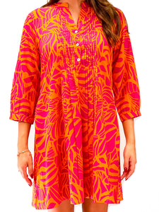 Maye Dress - Abstract Floral - Pink/Orange