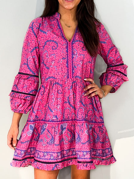 Alison Longsleeve Dress - Effervescent Paisley - Pink/Blue