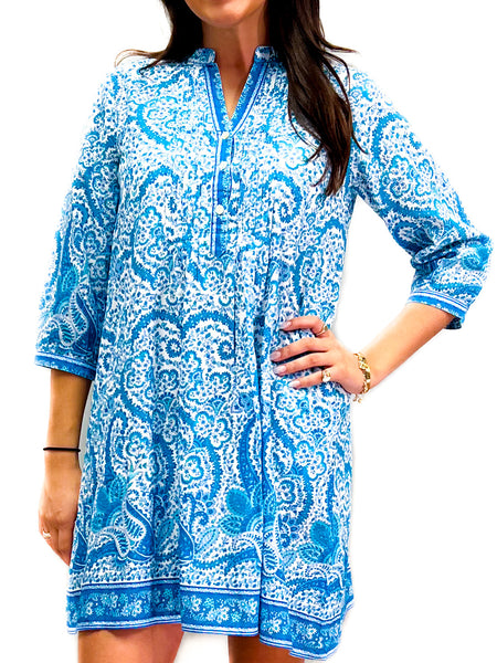 Maye Dress- Effervescent Paisley- White/Capri Turquoise