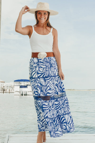 Breakers Maxi Skirt - Abstract Floral - Navy/White