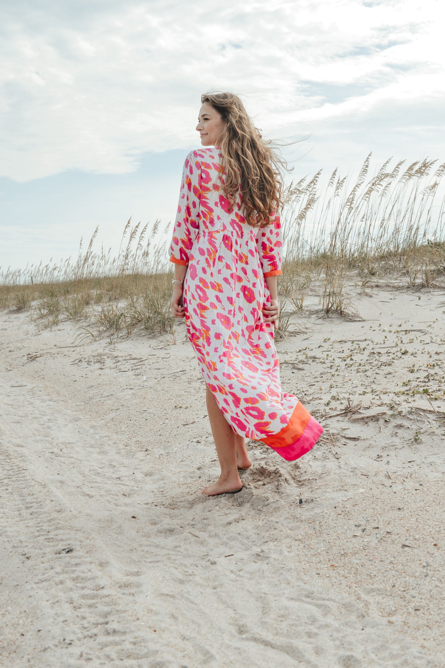 Sarah Maxi Dress- Leopard- White/Pink/Orange