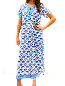 Maharani Maxi Dress - Eye- White/Capri Turquoise