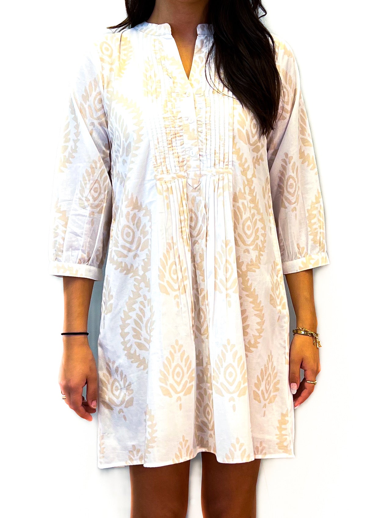 Maye Dress- Batik Leaf- White/Sheer Bliss