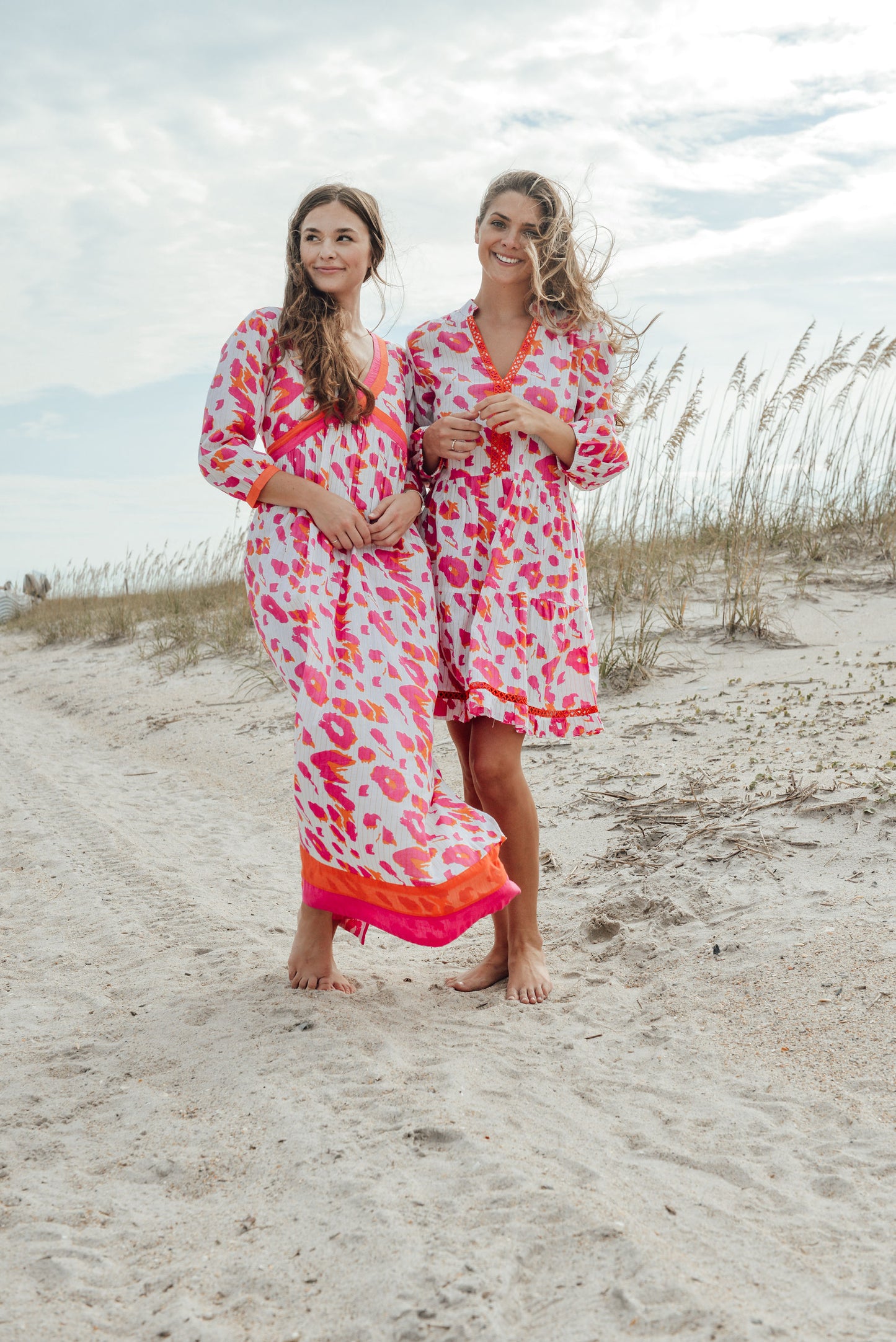 Sarah Maxi Dress- Leopard- White/Pink/Orange