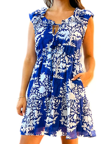 Berry Dress - Floral block - Blue/White