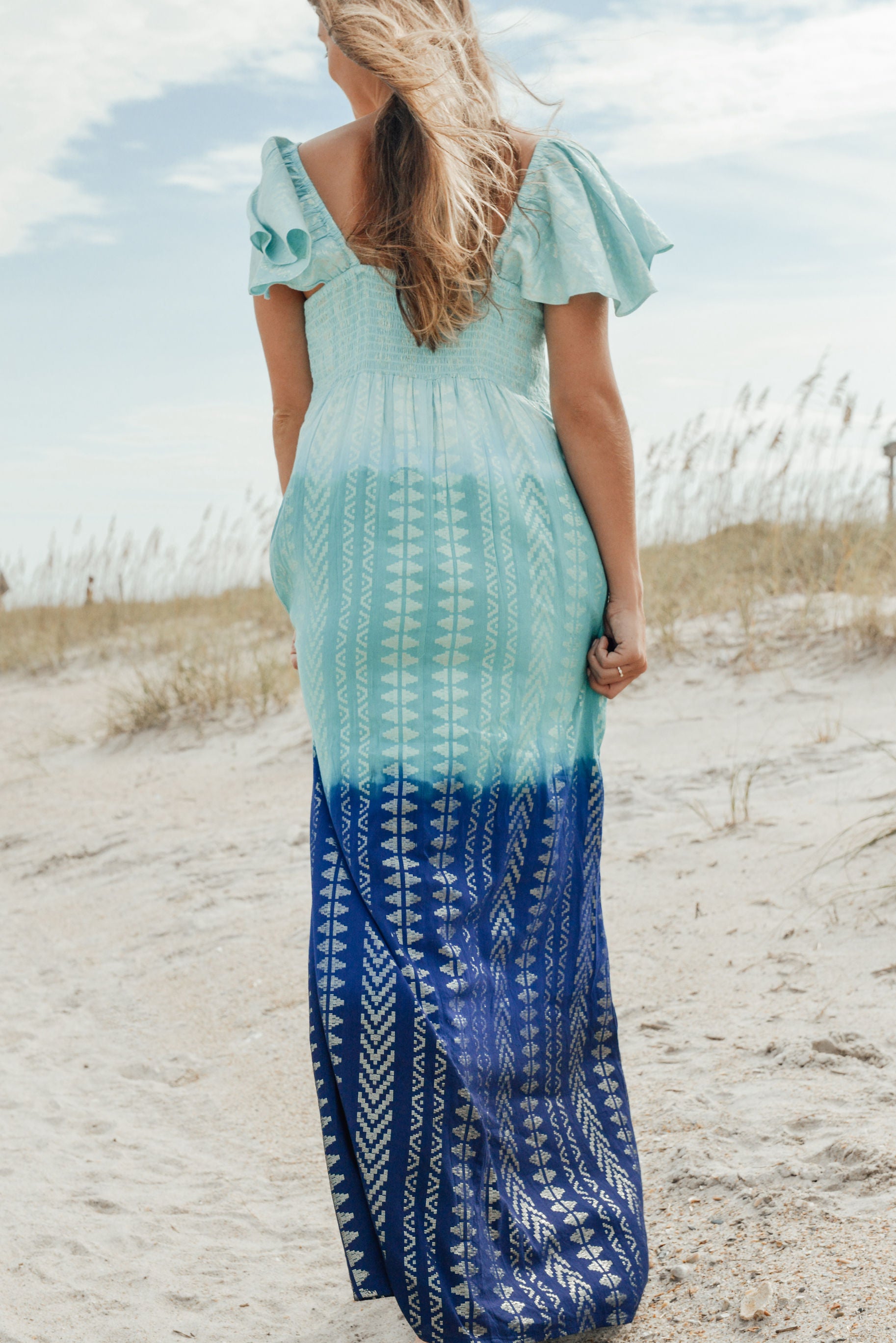 Aloha Maxi Dress - Ombre - Ocean Tribal Gold Lurex - XS Aloha Maxi Dress - Ombre - Ocean Tribal Gold Lurex - XS